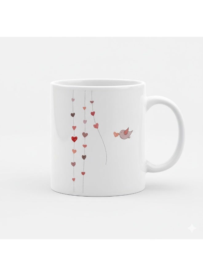 ميلز كوب قهوة سيراميك مزين برسومات قلب وطائر لعيد الحب - Image 1